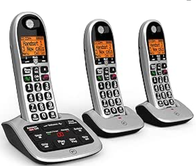 BT 4600 Cordless Landline House Phone, Home Phone, Big Buttons, Advanced Nuisance Call Blocker, Answer Machine, Trio Handset Pack
